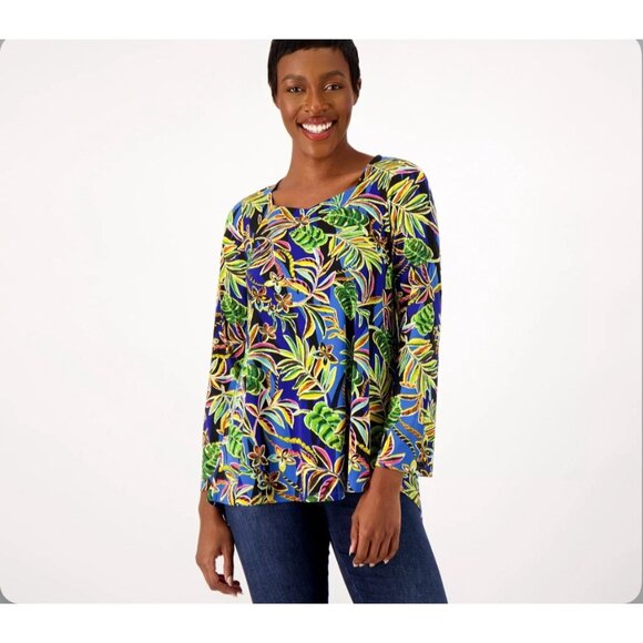 Attitudes Tops - Attitudes by Renee Como Jersey Sweetheart Tunic Size XS Floura Tropics A573585
